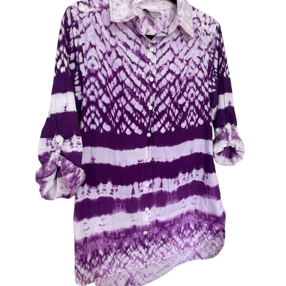 CW Classics Women's Purple & White Tie Dye TCU Horned Frogs Blouse Size Medium - Picture 4 of 5